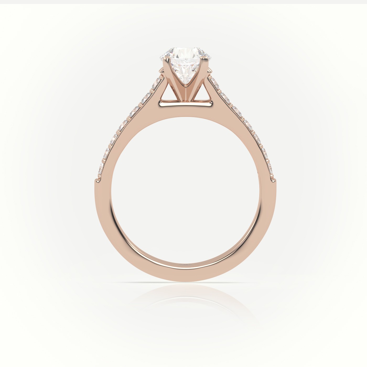 10K ROSE GOLD ROUND-CUT DIAMOND 4 PRONG PAVE SETTING ENGAGEMENT RING