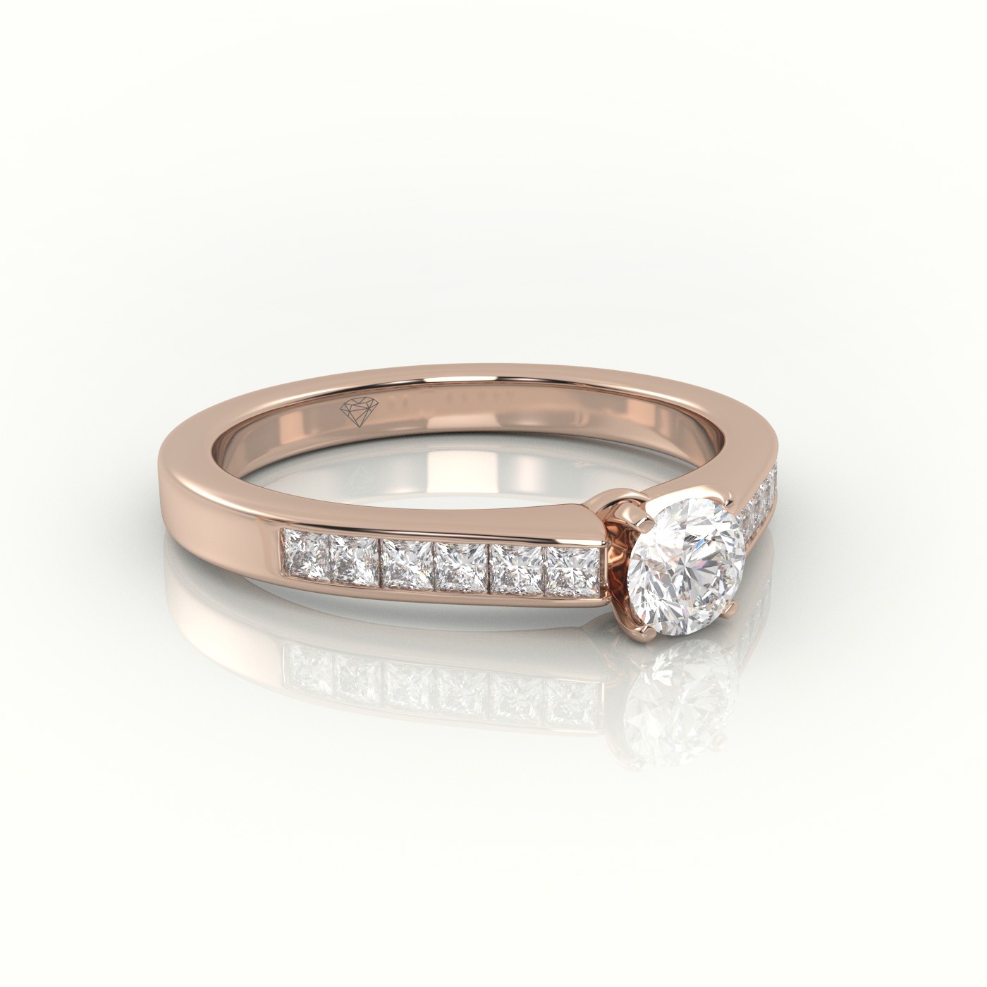 10K ROSE GOLD ROUND-CUT DIAMOND 4 PRONG CHANNEL SETTING ENGAGEMENT RING