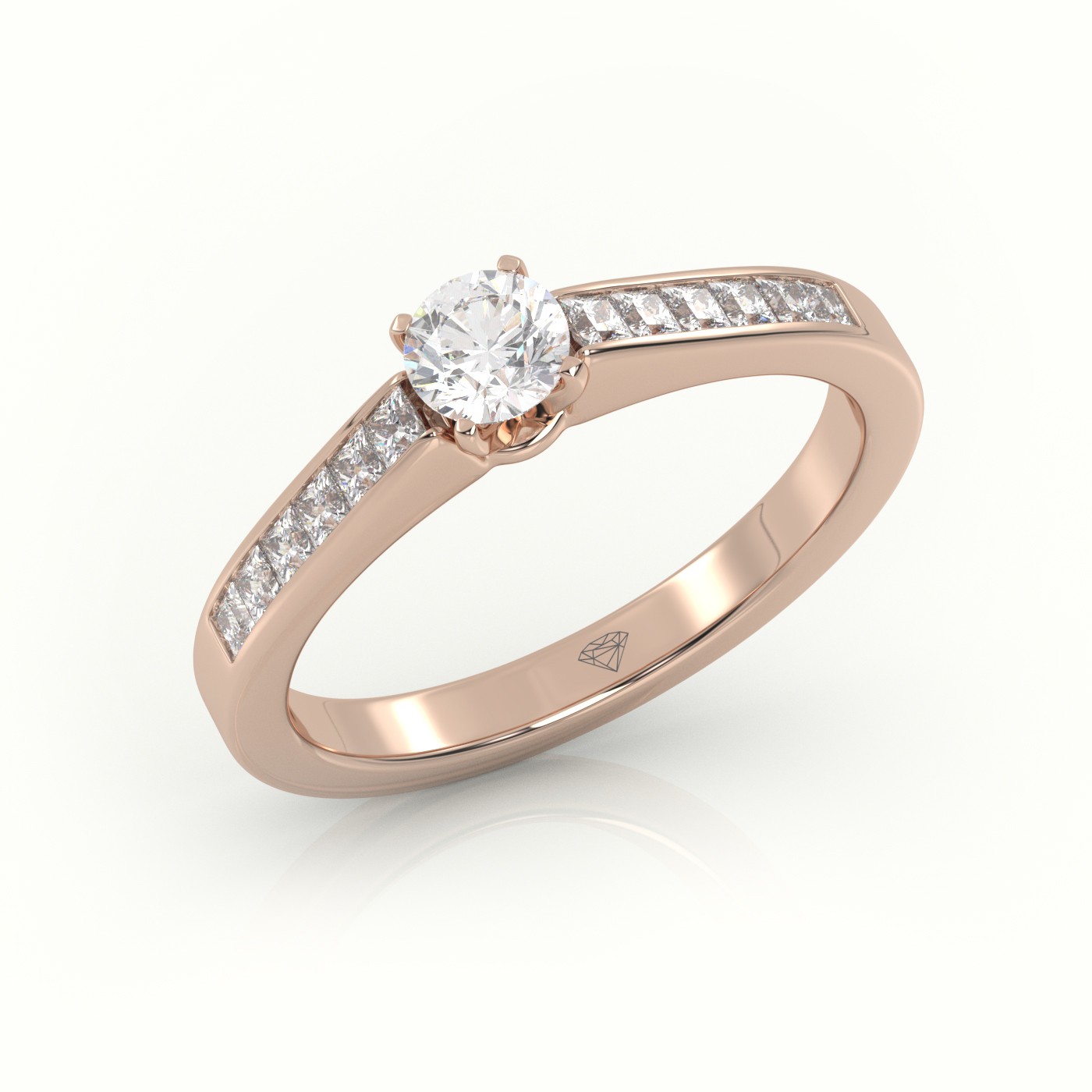 10K ROSE GOLD ROUND-CUT DIAMOND 4 PRONG CHANNEL SETTING ENGAGEMENT RING