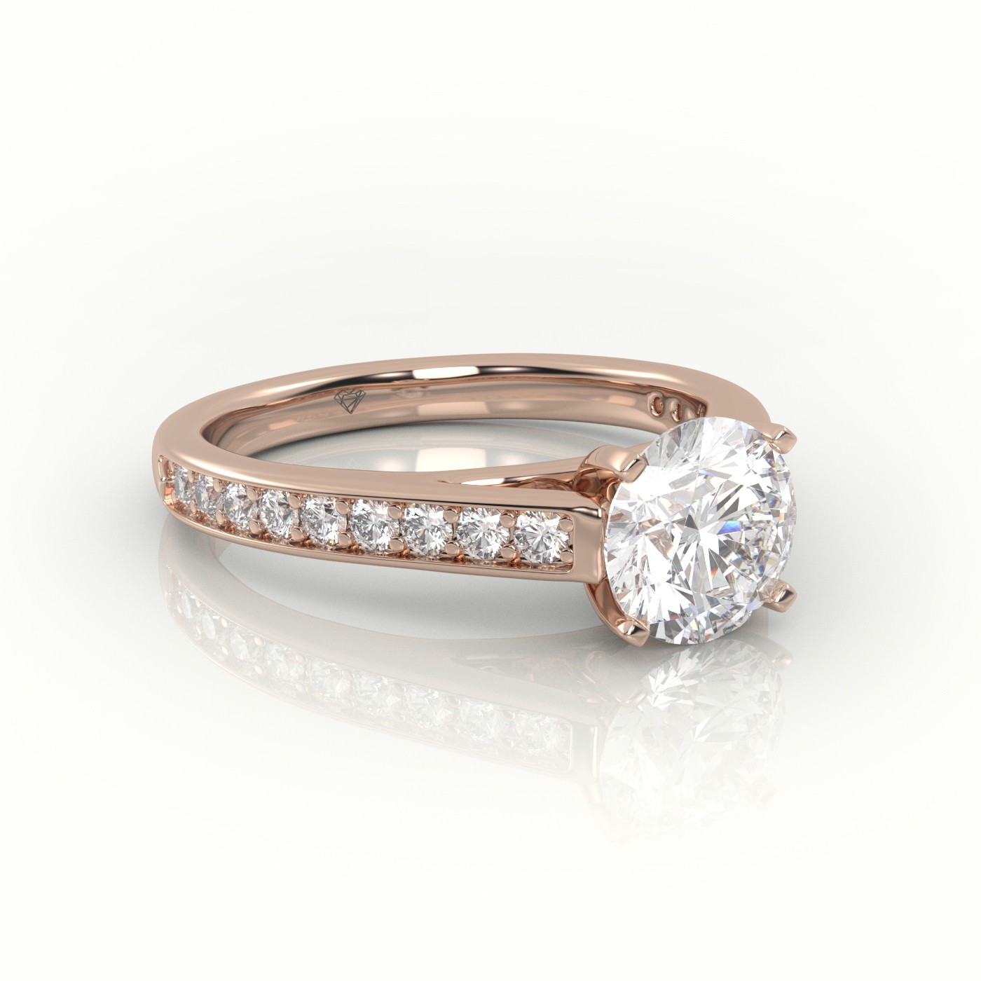 10K ROSE GOLD ROUND CUT DIAMOND 4 PRONGS CHANNEL-SETTING ENGAGEMENT RING