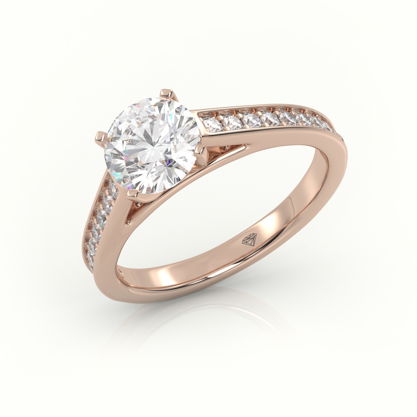 10K ROSE GOLD ROUND CUT DIAMOND 4 PRONGS CHANNEL-SETTING ENGAGEMENT RING