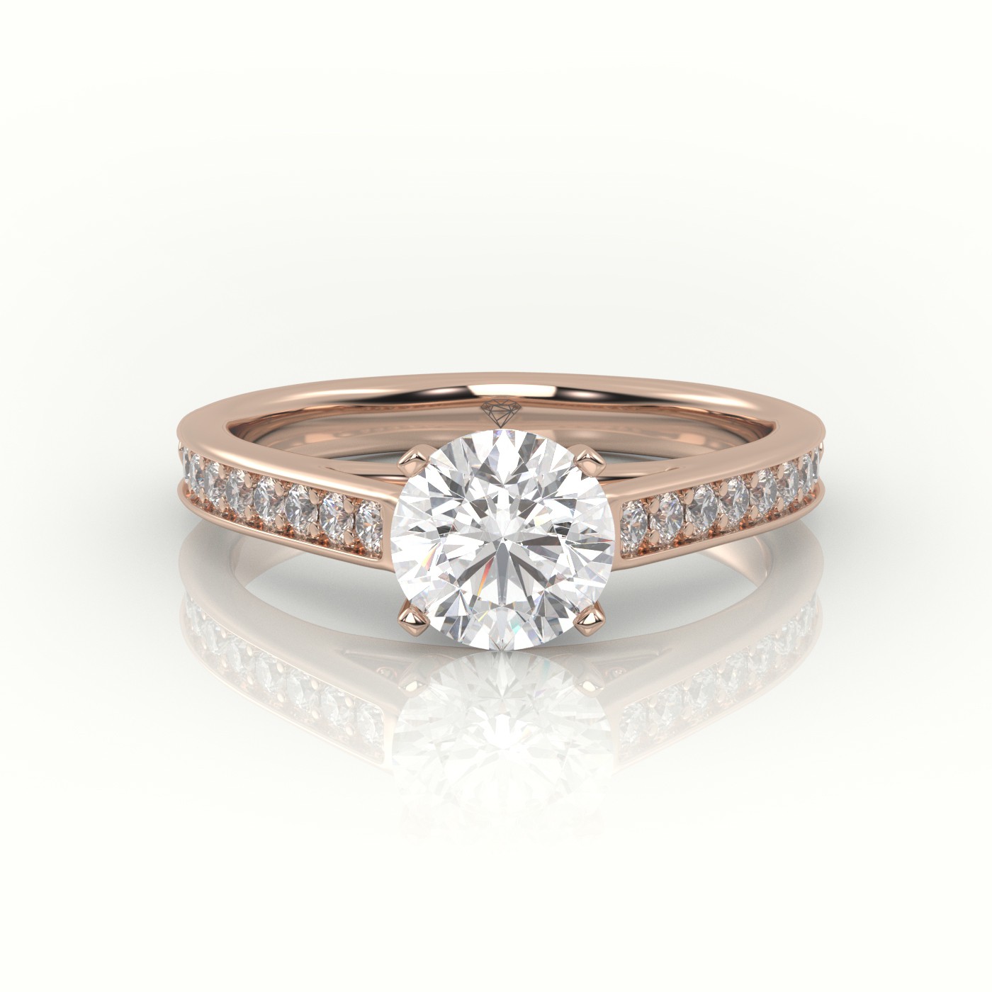 10K ROSE GOLD ROUND CUT DIAMOND 4 PRONGS CHANNEL-SETTING ENGAGEMENT RING