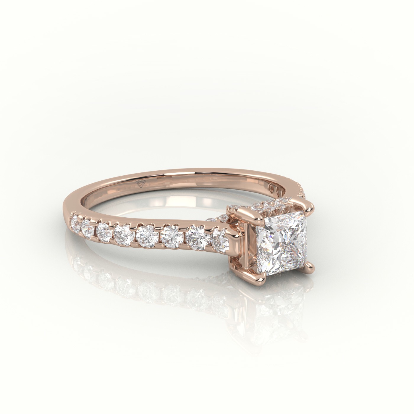 10K ROSE GOLD PRINCESS CUT DIAMOND 4 PRONGS SCALLOP SETTING ENGAGEMENT RING