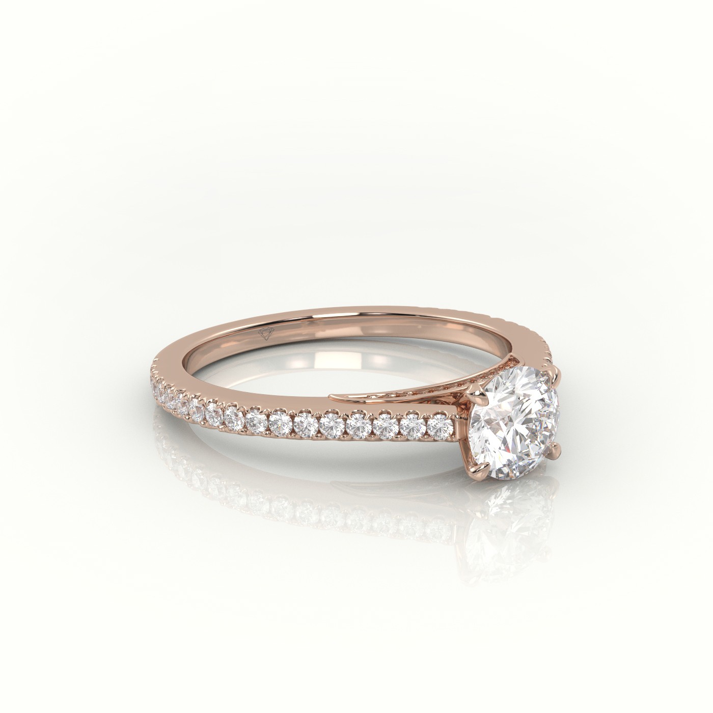 10K ROSE GOLD BRILLIANT ROUND CUT DIAMOND 4 PRONGS PAVE SETTING ENGAGEMENT RING