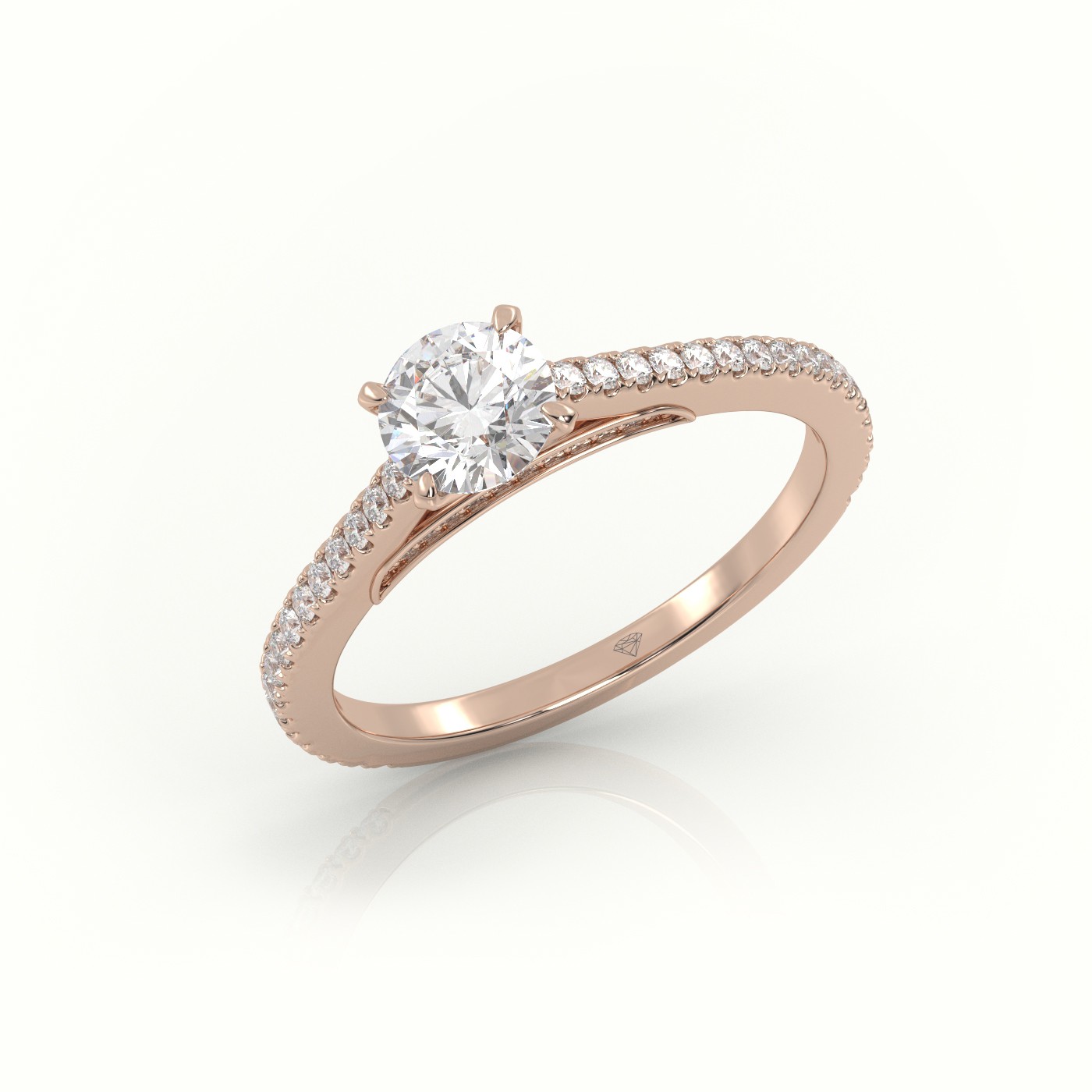 10K ROSE GOLD BRILLIANT ROUND CUT DIAMOND 4 PRONGS PAVE SETTING ENGAGEMENT RING