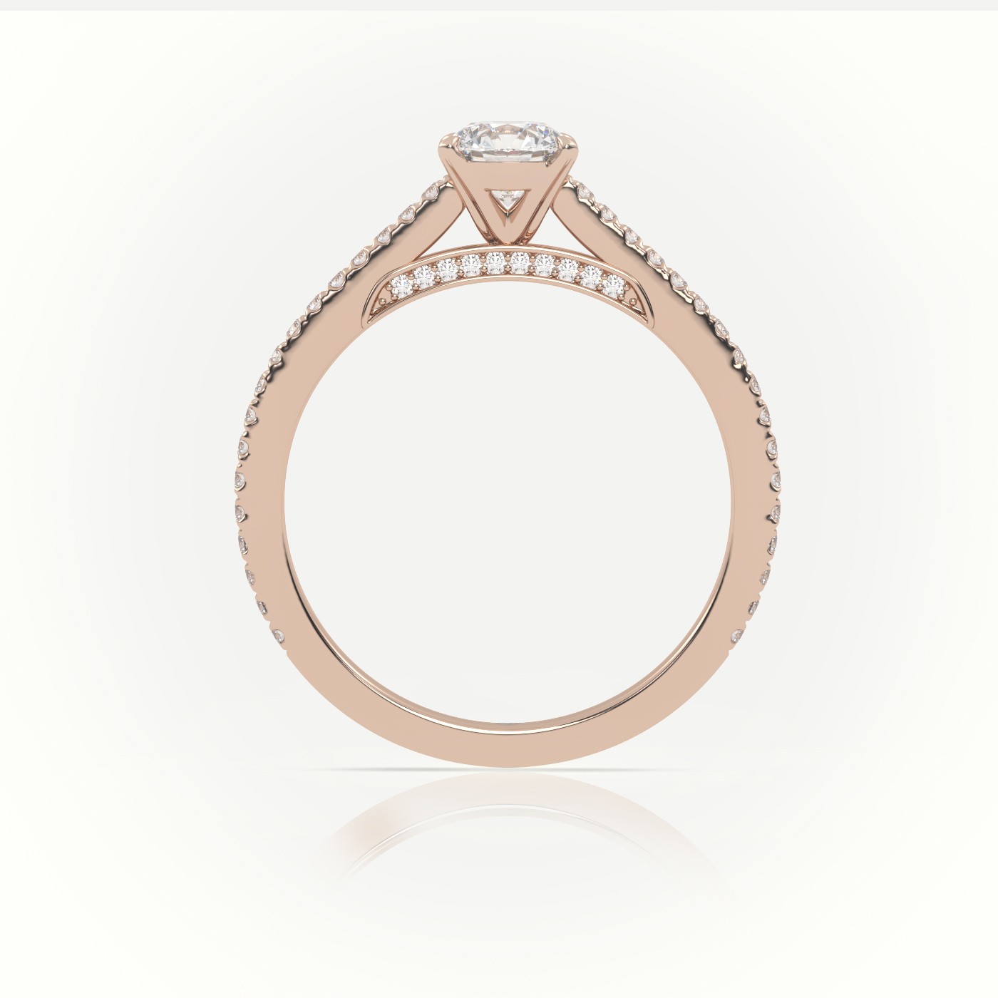 10K ROSE GOLD BRILLIANT ROUND CUT DIAMOND 4 PRONGS PAVE SETTING ENGAGEMENT RING