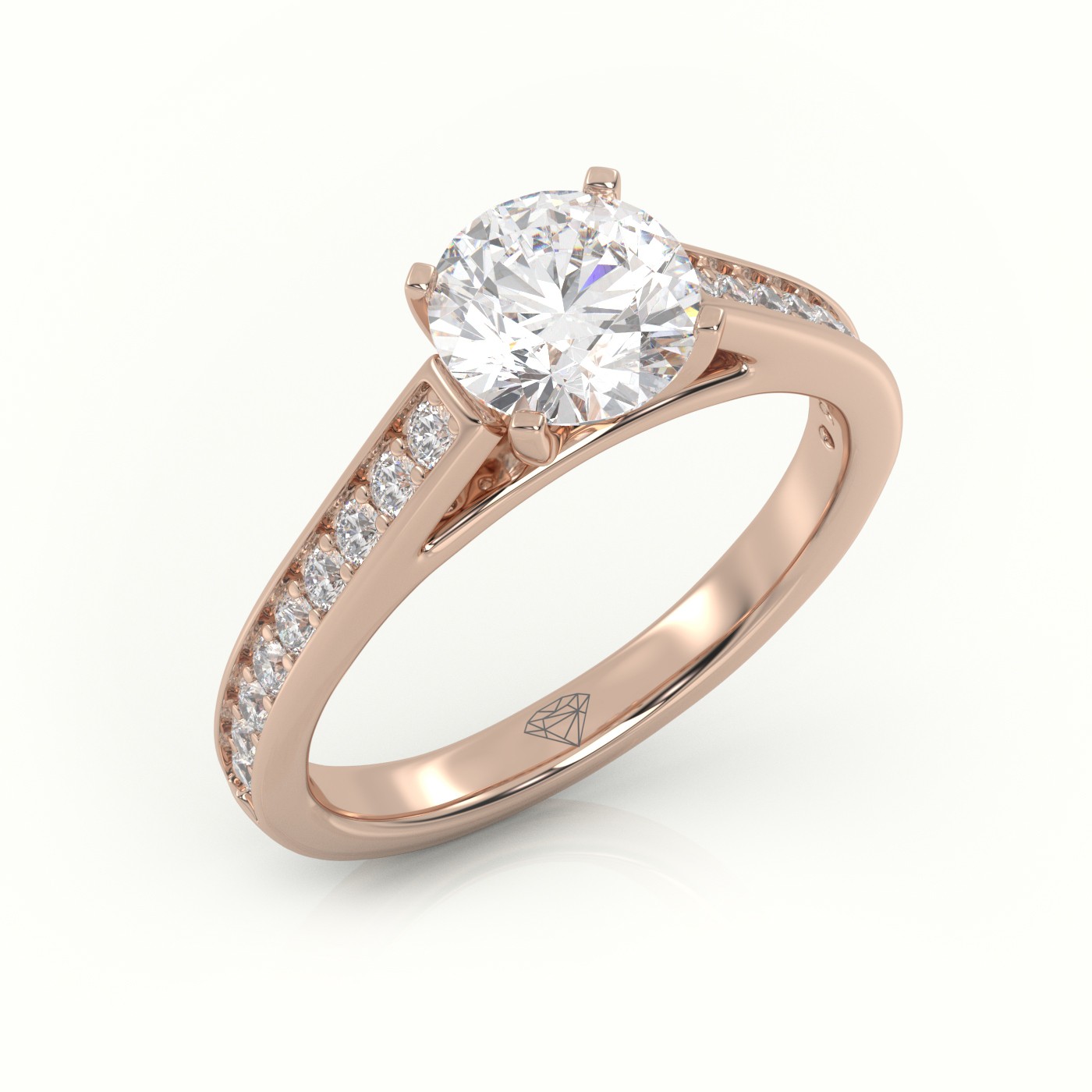 10K ROSE GOLD ROUND BRILIANT CUT DIAMOND 4 PRONGS CHANNEL SETTING ENGAGEMENT RING