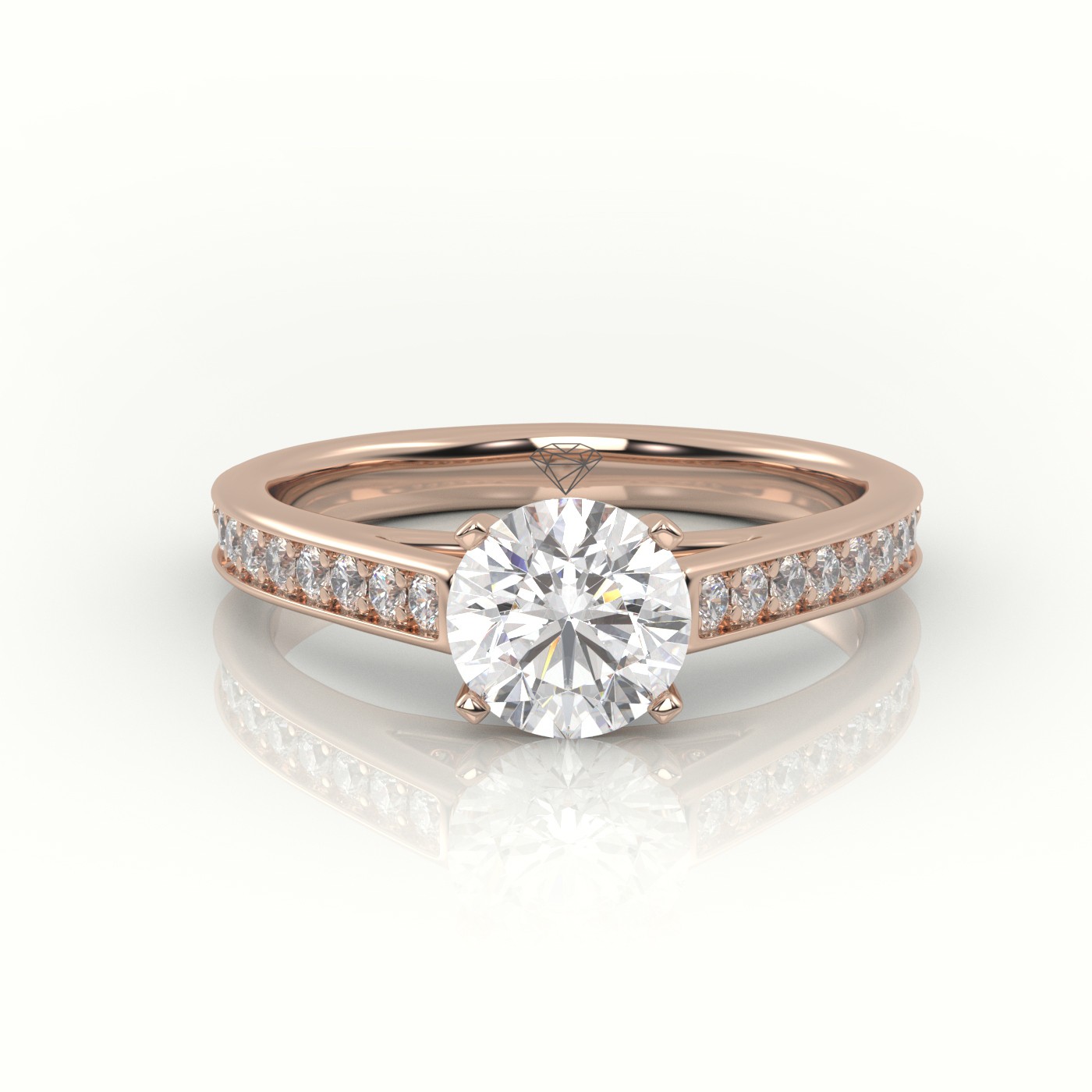 10K ROSE GOLD ROUND BRILIANT CUT DIAMOND 4 PRONGS CHANNEL SETTING ENGAGEMENT RING