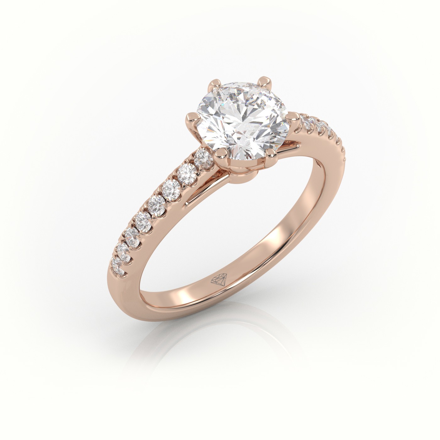 10K ROSE GOLD ROUND CUT DIAMOND 6 PRONGS PAVE SETTING ENGAGEMENT RING