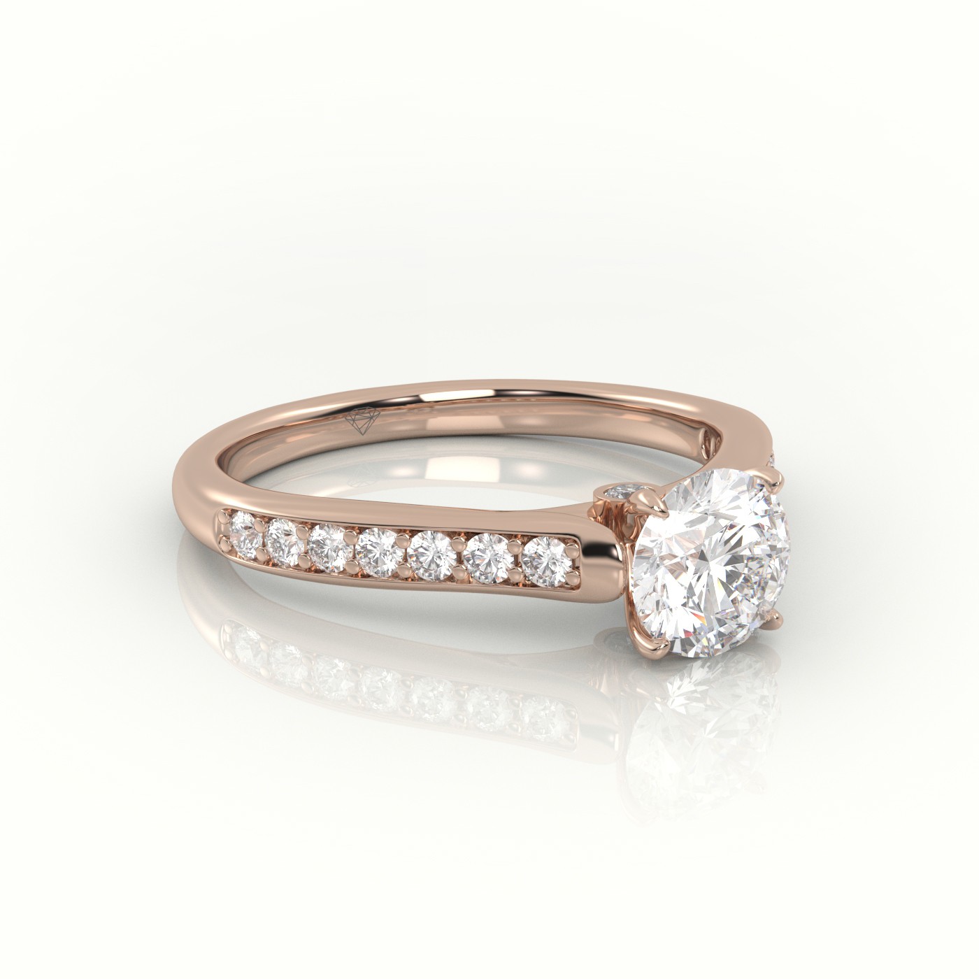 10K ROSE GOLD ROUND  CUT DIAMOND 4 PRONGS CHANNEL SETTING ENGAGEMENT RING