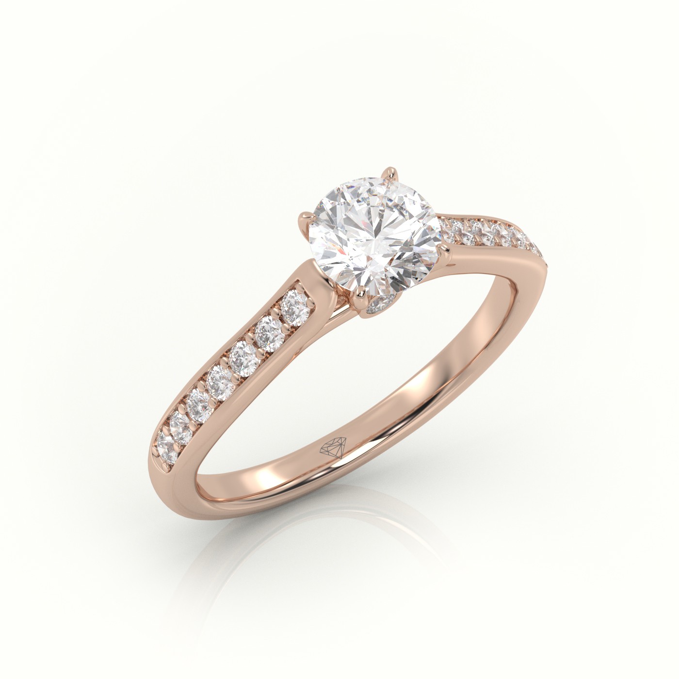 10K ROSE GOLD ROUND  CUT DIAMOND 4 PRONGS CHANNEL SETTING ENGAGEMENT RING