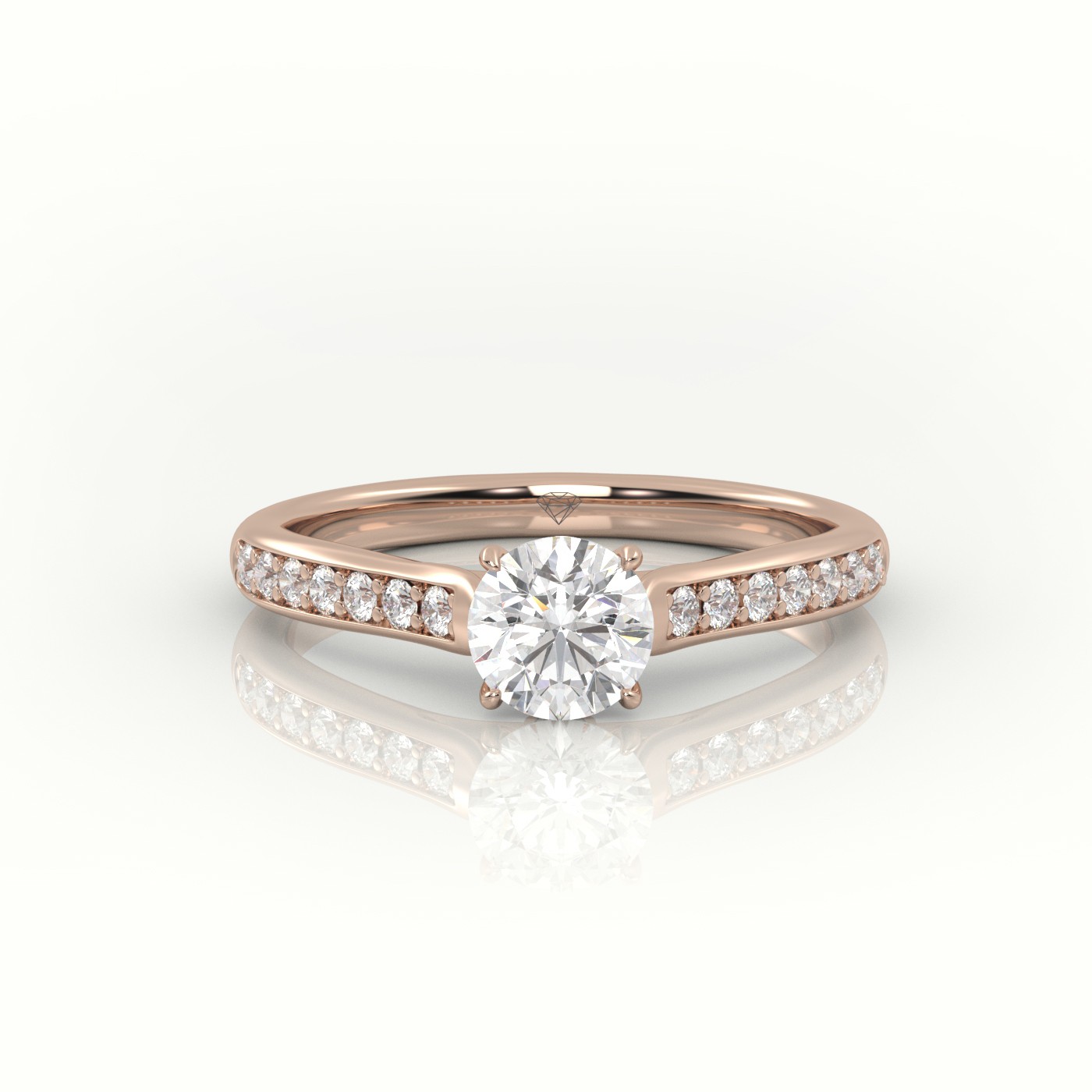 10K ROSE GOLD ROUND  CUT DIAMOND 4 PRONGS CHANNEL SETTING ENGAGEMENT RING