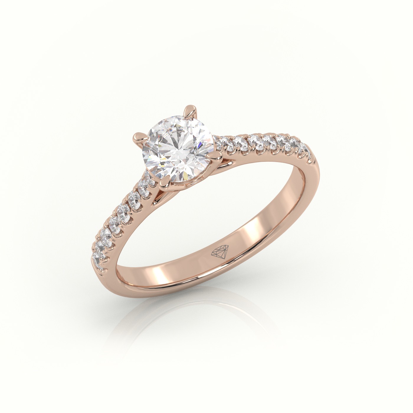 10K ROSE GOLD ROUND  CUT DIAMOND 4 PRONGS SCALLOP SETTING ENGAGEMENT RING