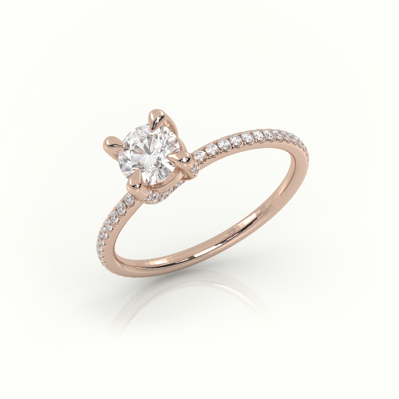 10K ROSE GOLD ROUND BRILLIANT CUT DIAMOND 4 PRONGS PAVE SETTING ENGAGEMENT RING