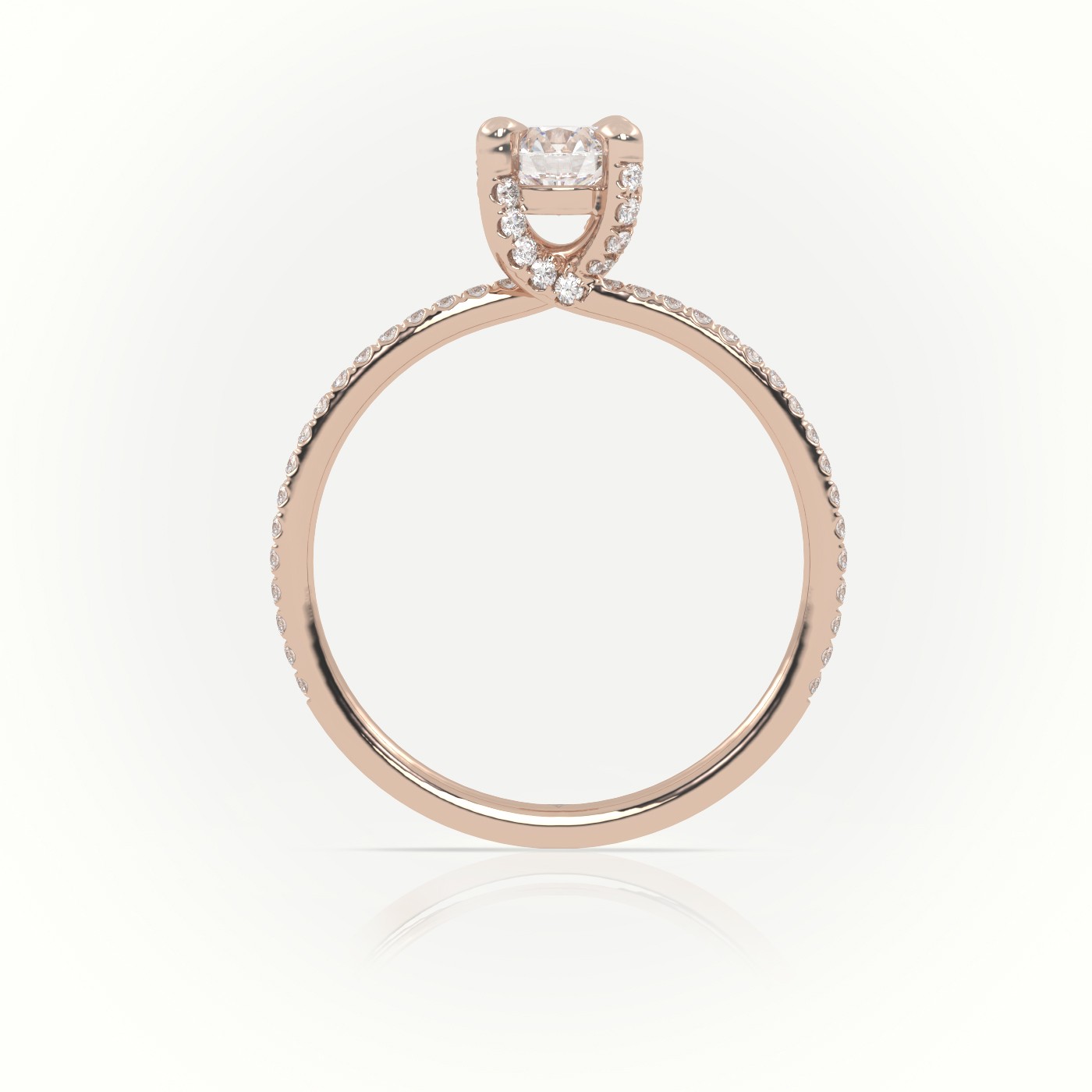 10K ROSE GOLD ROUND BRILLIANT CUT DIAMOND 4 PRONGS PAVE SETTING ENGAGEMENT RING