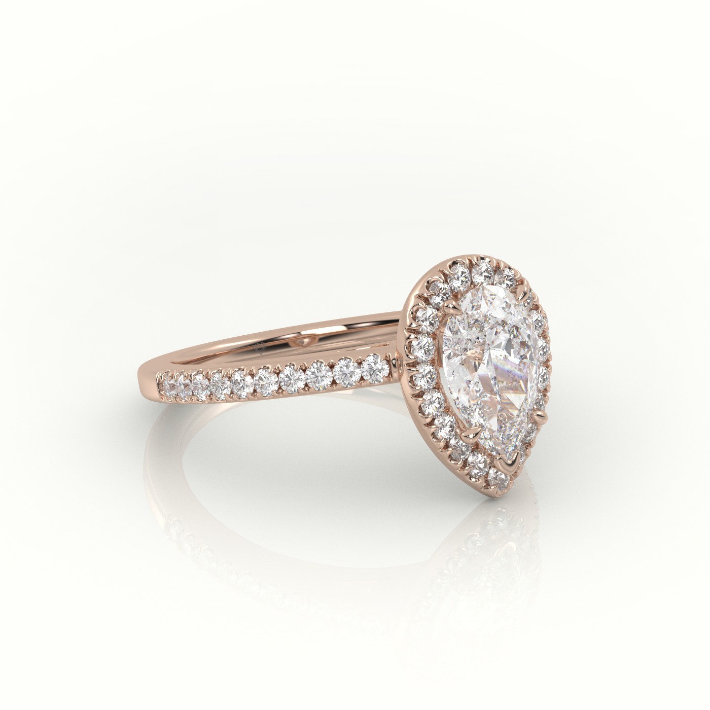 10K ROSE GOLD PEAR CUT DIAMOND HALO PAVE SETTING ENGAGEMENT RING