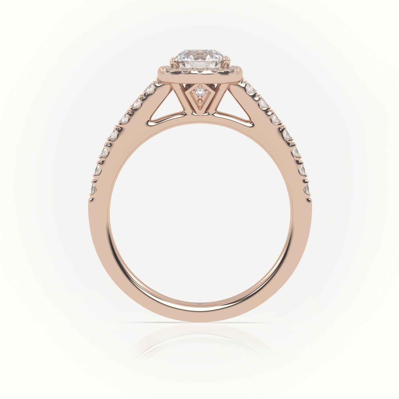 10K ROSE GOLD ROUND-CUT DIAMOND HALO SCALLOP SETTING ENGAGEMENT RING