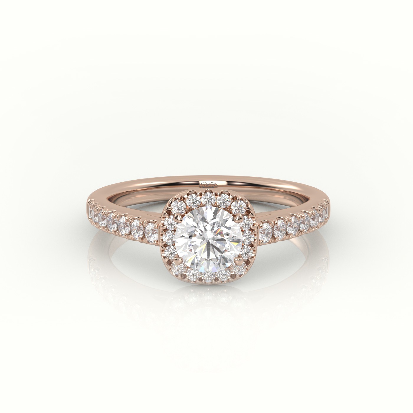 10K ROSE GOLD ROUND-CUT DIAMOND HALO SCALLOP SETTING ENGAGEMENT RING
