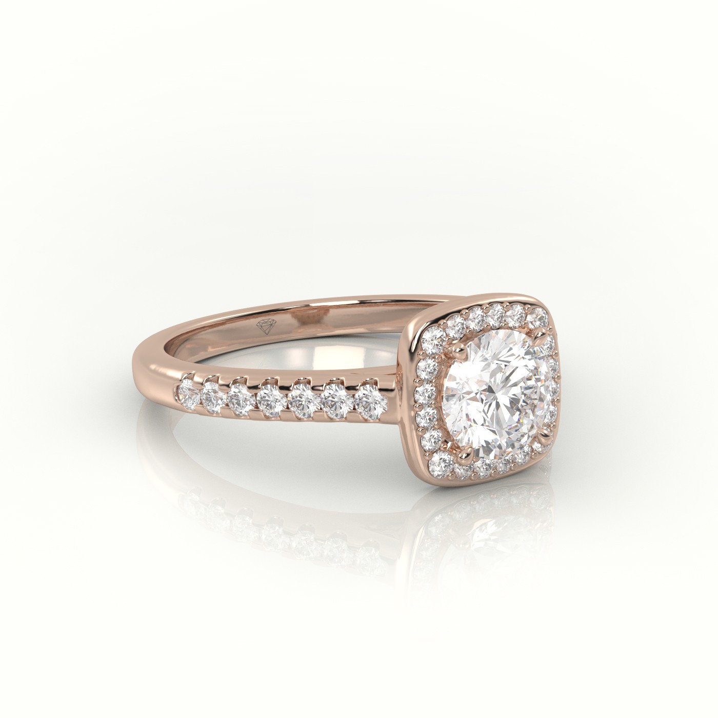 10K ROSE GOLD ROUND-CUT DIAMOND HALO SCALLOP-SETTING ENGAGEMENT RING