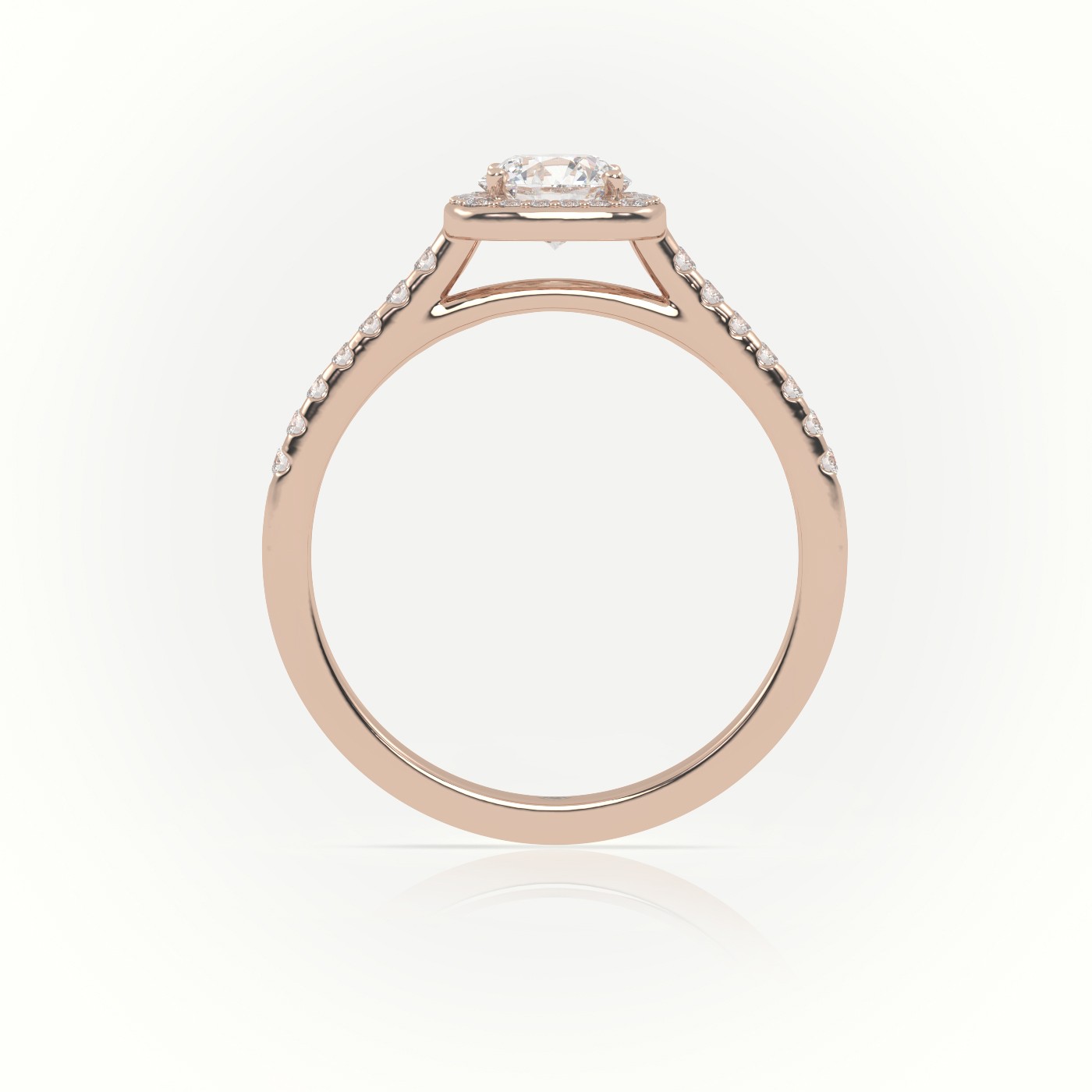 10K ROSE GOLD ROUND-CUT DIAMOND HALO SCALLOP-SETTING ENGAGEMENT RING