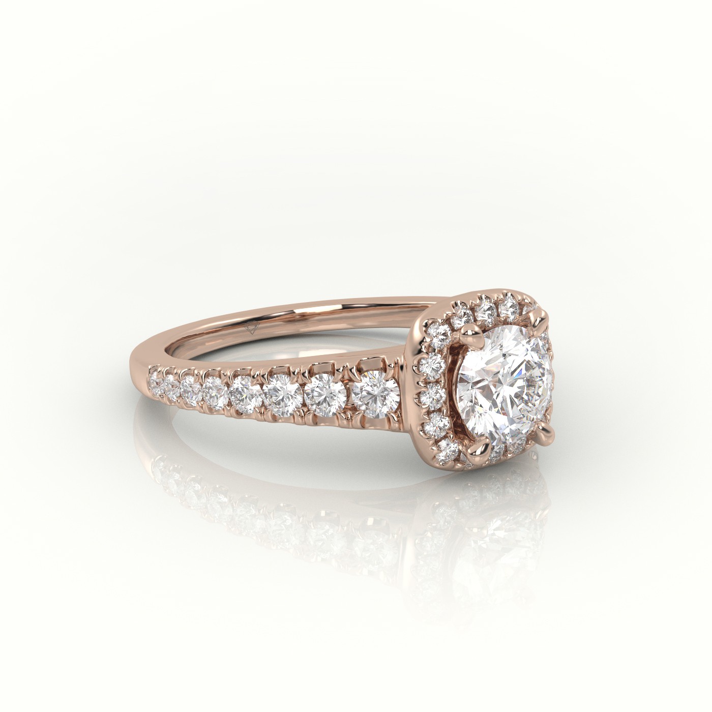 10K ROSE GOLD ROUND-CUT DIAMOND 4 PRONGS SCALLOP SETTING ENGAGEMENT RING