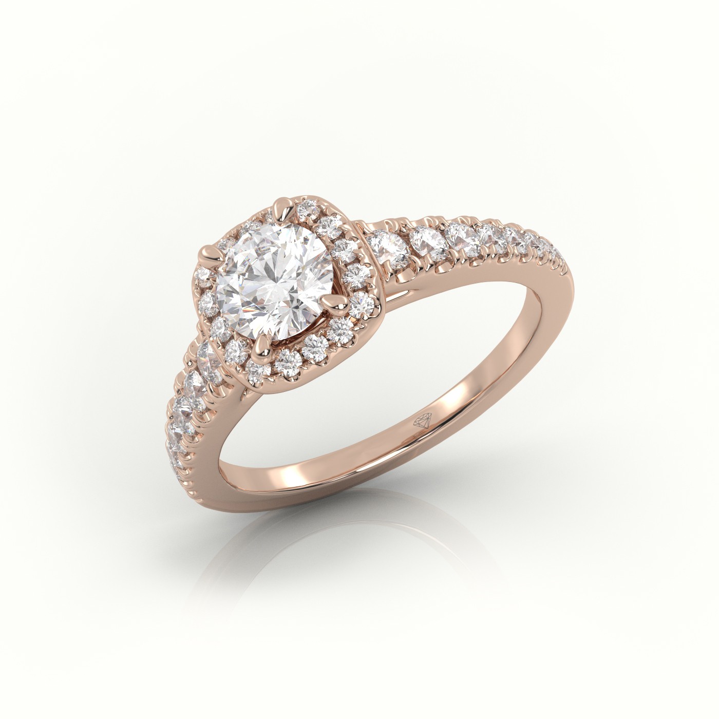 10K ROSE GOLD ROUND-CUT DIAMOND 4 PRONGS SCALLOP SETTING ENGAGEMENT RING
