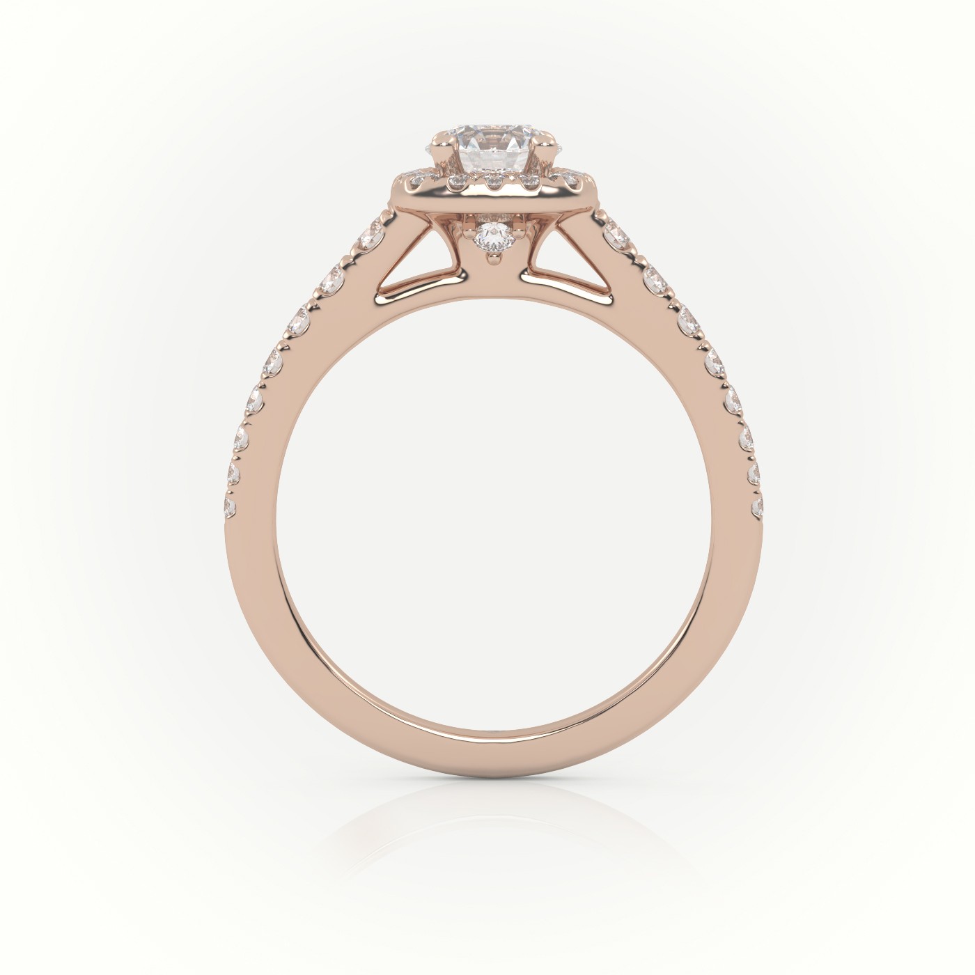 10K ROSE GOLD ROUND-CUT DIAMOND 4 PRONGS SCALLOP SETTING ENGAGEMENT RING
