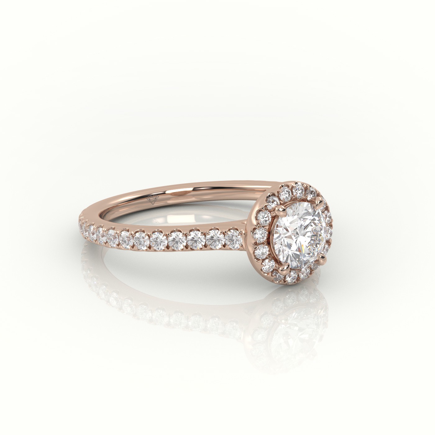 10K ROSE GOLD ROUNDP-CUT DIAMOND 4 PRONGS HALO SCALLOP SETTING ENGAGEMENT RING