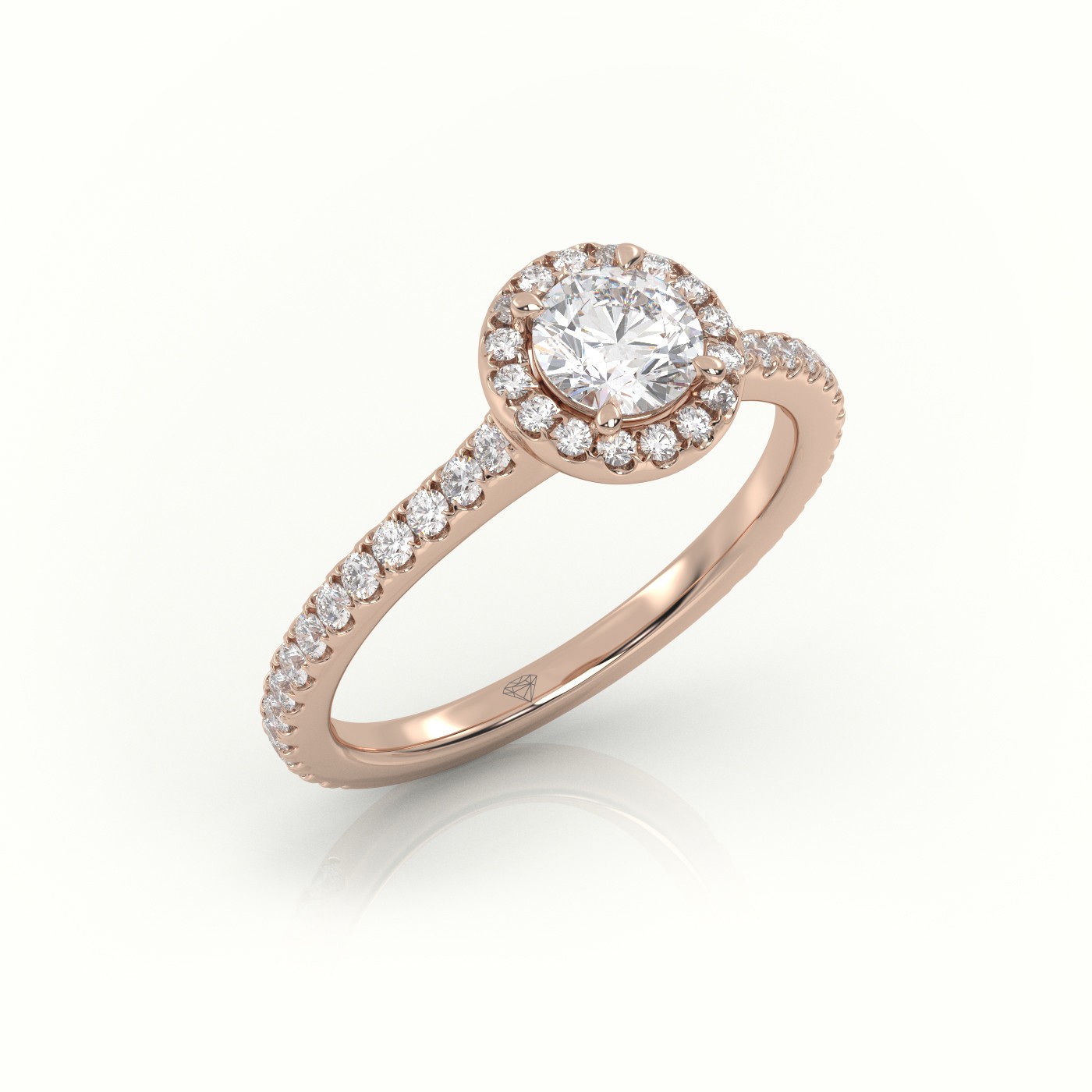 10K ROSE GOLD ROUNDP-CUT DIAMOND 4 PRONGS HALO SCALLOP SETTING ENGAGEMENT RING