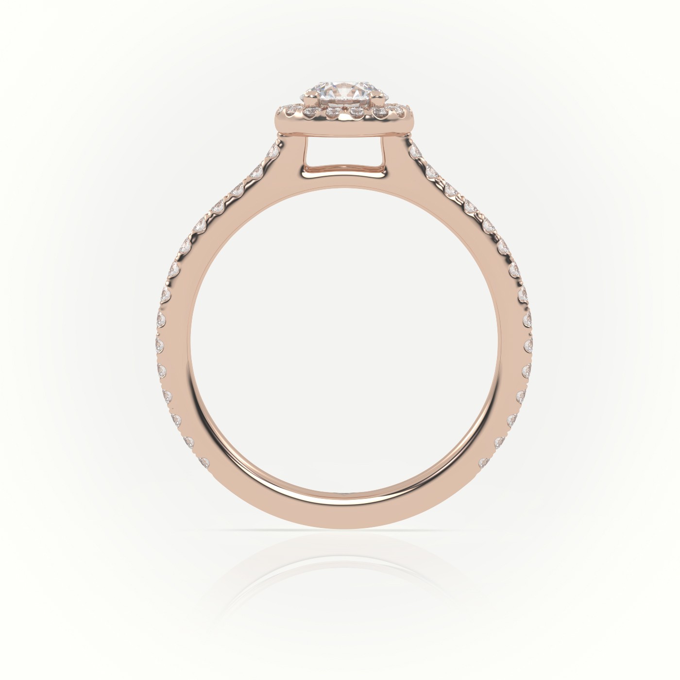 10K ROSE GOLD ROUNDP-CUT DIAMOND 4 PRONGS HALO SCALLOP SETTING ENGAGEMENT RING