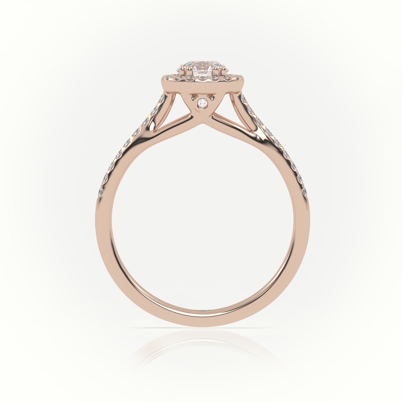 10K ROSE GOLD ROUND CUT DIAMOND 8 PRONGS HALO SCALLOP SETTING ENGAGEMENT RING