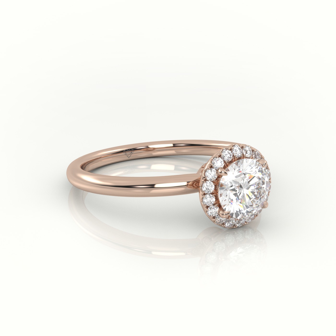 10K ROSE GOLD ROUND-CUT DIAMOND 4 PRONGS HALO SETTING ENGAGEMENT RING