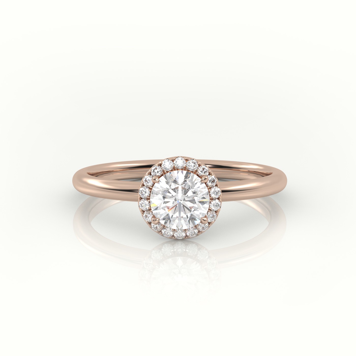 10K ROSE GOLD ROUND-CUT DIAMOND 4 PRONGS HALO SETTING ENGAGEMENT RING