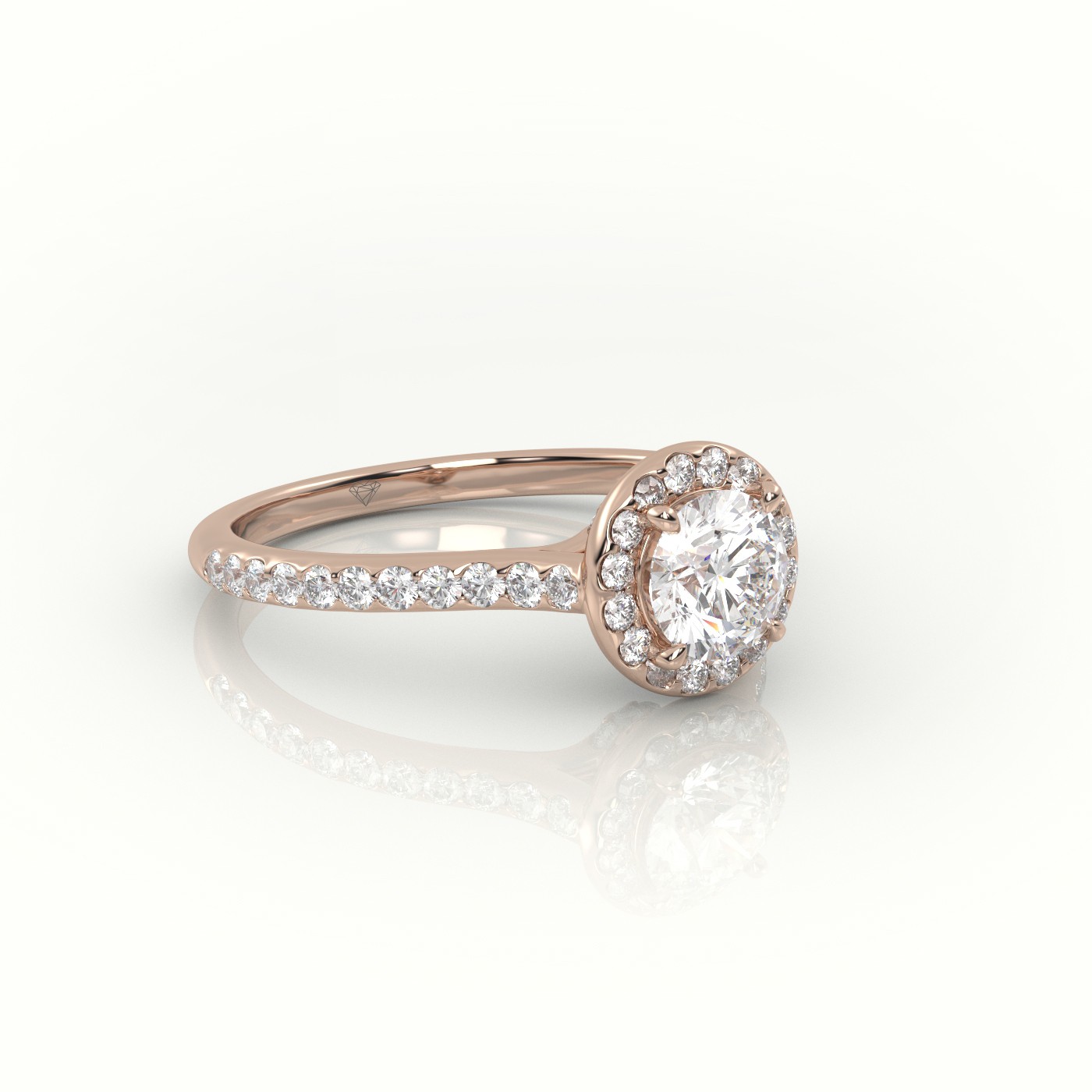 10K ROSE GOLD ROUND-CUT DIAMOND 4 PRONGS HALO PAVE SETTING ENGAGEMENT RING