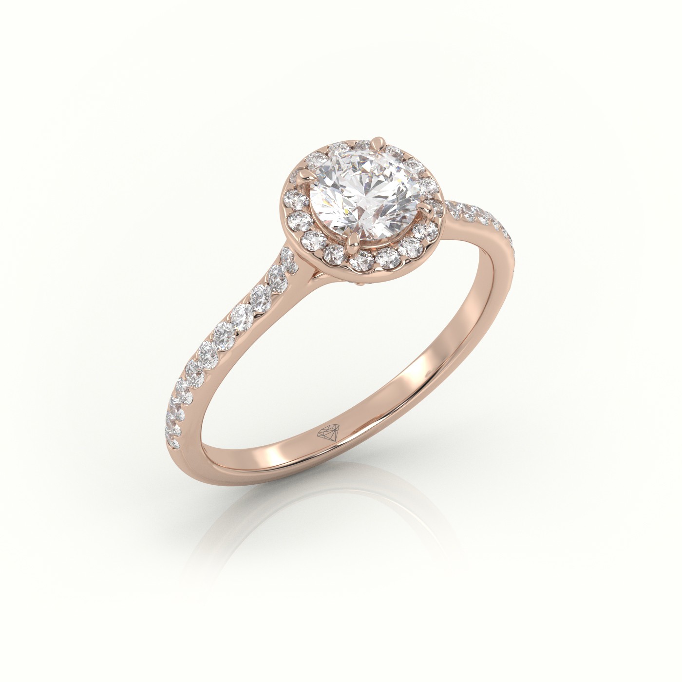 10K ROSE GOLD ROUND-CUT DIAMOND 4 PRONGS HALO PAVE SETTING ENGAGEMENT RING