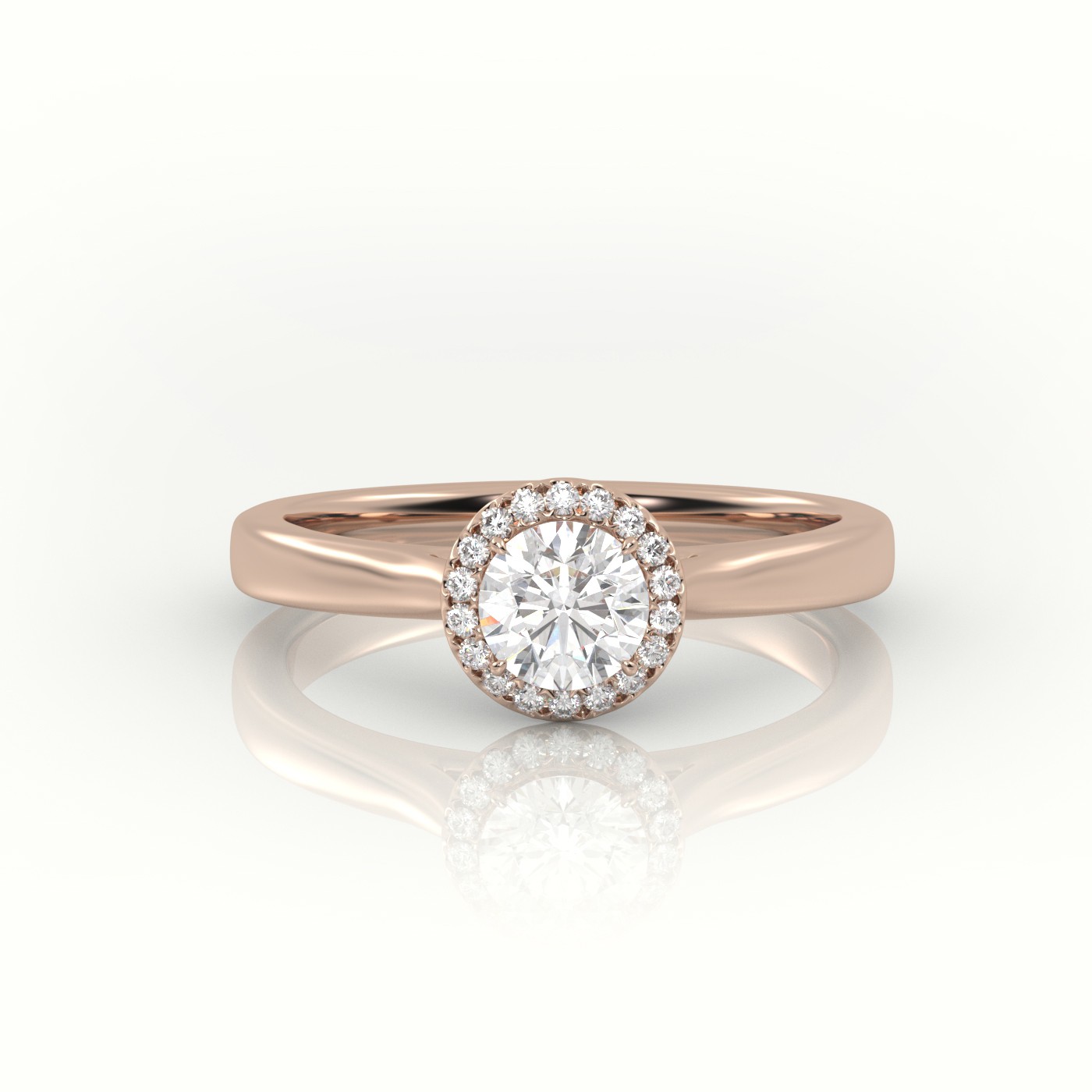 10K ROSE GOLD ROUND CUT DIAMOND 4 PRONGS HALO SETTING ENGAGEMENT RING