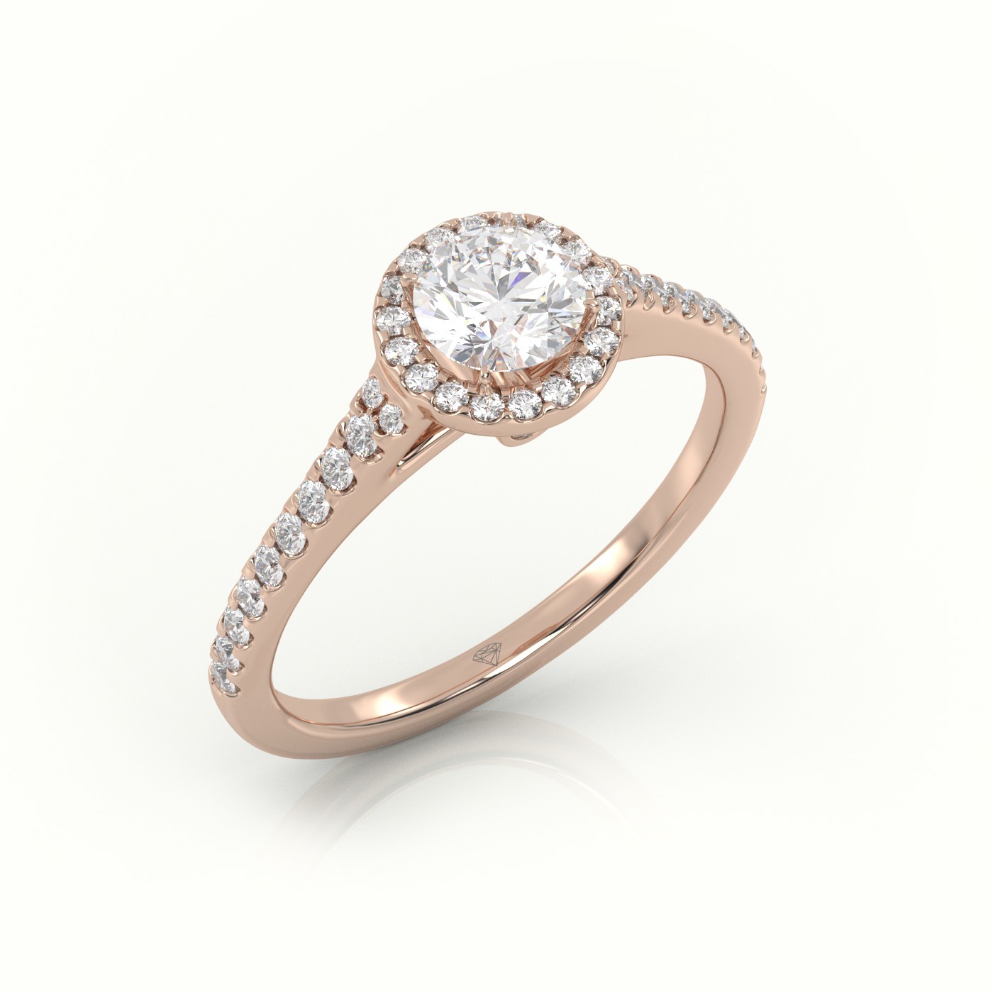 10K ROSE GOLD ROUND CUT DIAMOND HALO SCALLOP SETTING ENGAGEMENT RING