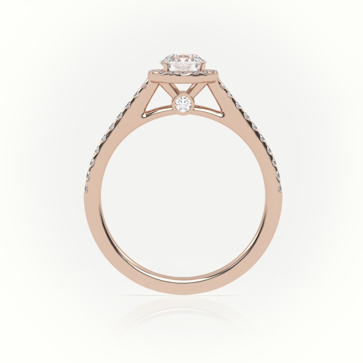 10K ROSE GOLD ROUND CUT DIAMOND HALO SCALLOP SETTING ENGAGEMENT RING