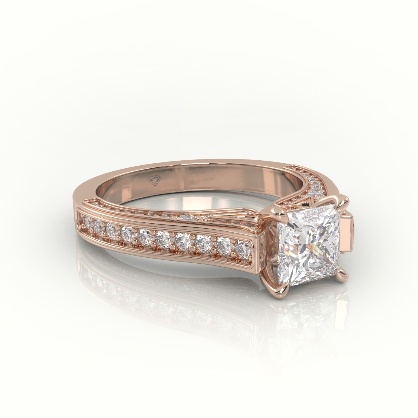 10K ROSE GOLD PRINCESS-CUT DIAMOND 4 PRONGS CHANNEL SETTING ENGAGEMENT RING