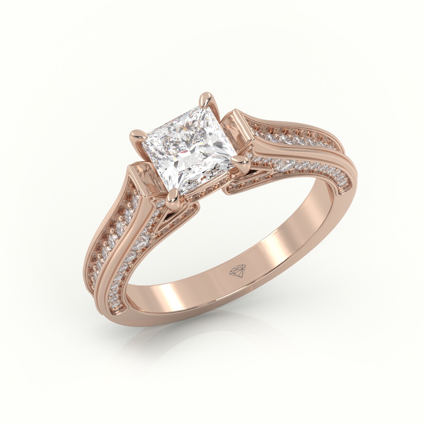 10K ROSE GOLD PRINCESS-CUT DIAMOND 4 PRONGS CHANNEL SETTING ENGAGEMENT RING