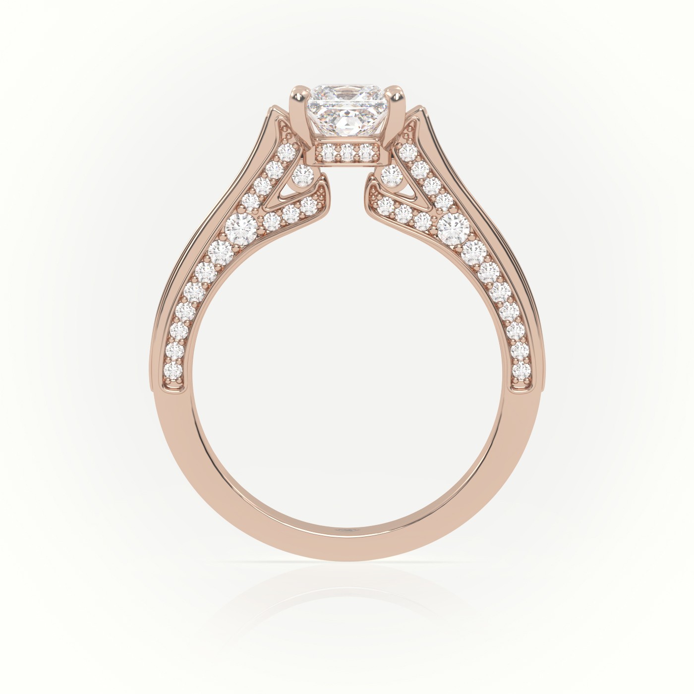 10K ROSE GOLD PRINCESS-CUT DIAMOND 4 PRONGS CHANNEL SETTING ENGAGEMENT RING