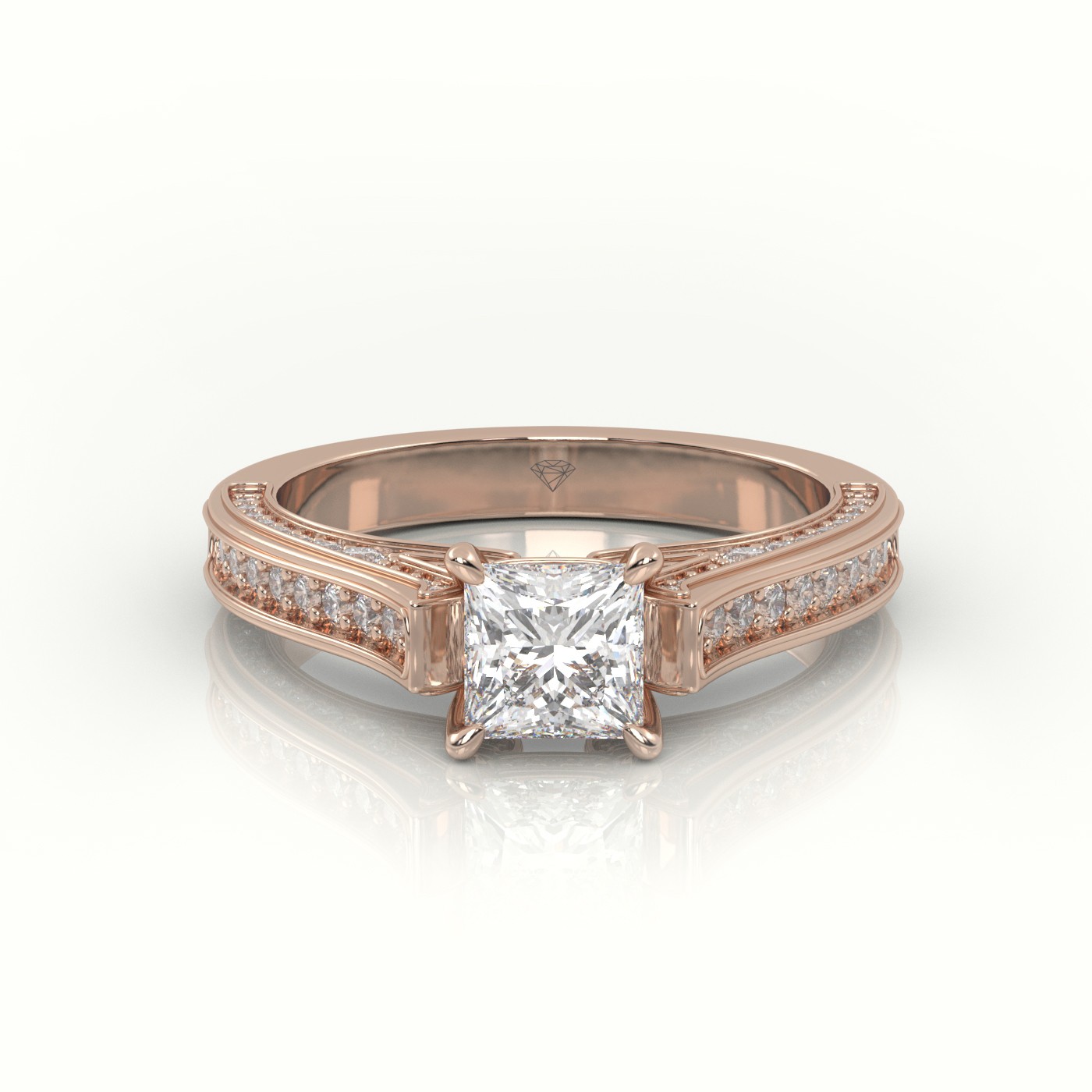 10K ROSE GOLD PRINCESS-CUT DIAMOND 4 PRONGS CHANNEL SETTING ENGAGEMENT RING