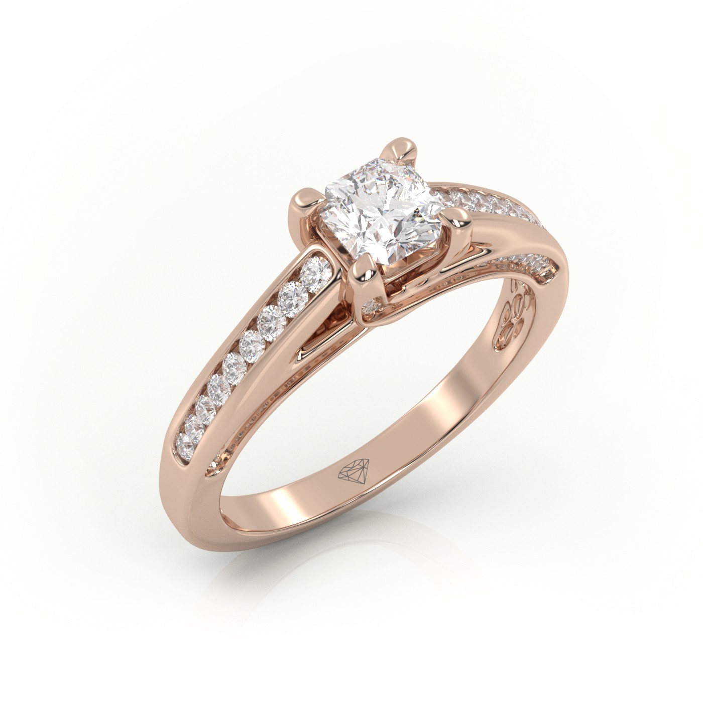 10K ROSE GOLD RADIANT CUT DIAMOND 4 PRONGS CHANNEL SETTING ENGAGEMENT RING