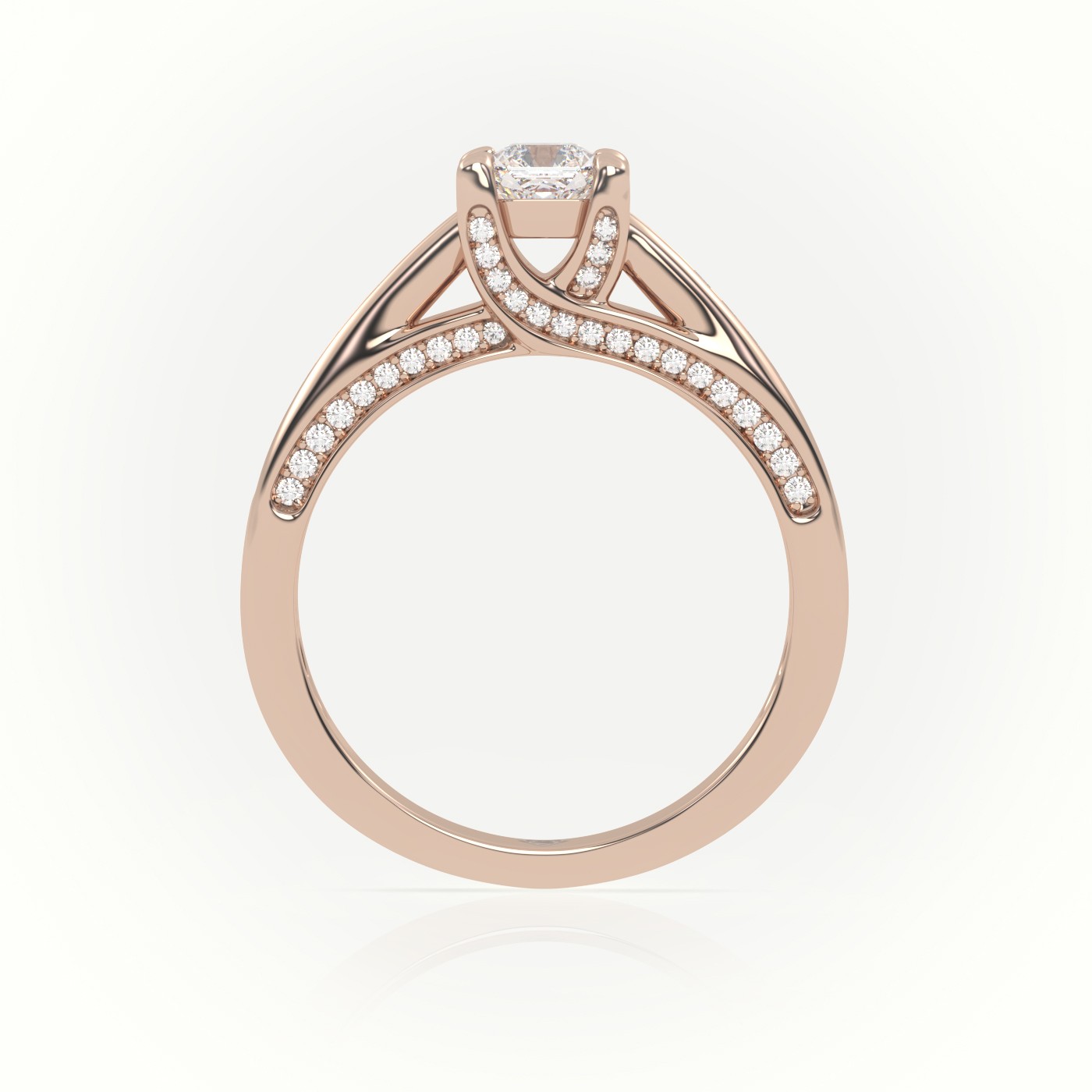10K ROSE GOLD RADIANT CUT DIAMOND 4 PRONGS CHANNEL SETTING ENGAGEMENT RING
