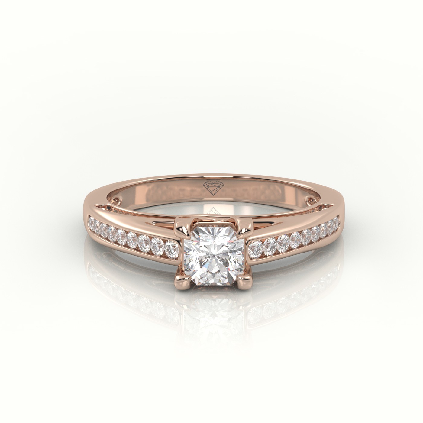 10K ROSE GOLD RADIANT CUT DIAMOND 4 PRONGS CHANNEL SETTING ENGAGEMENT RING