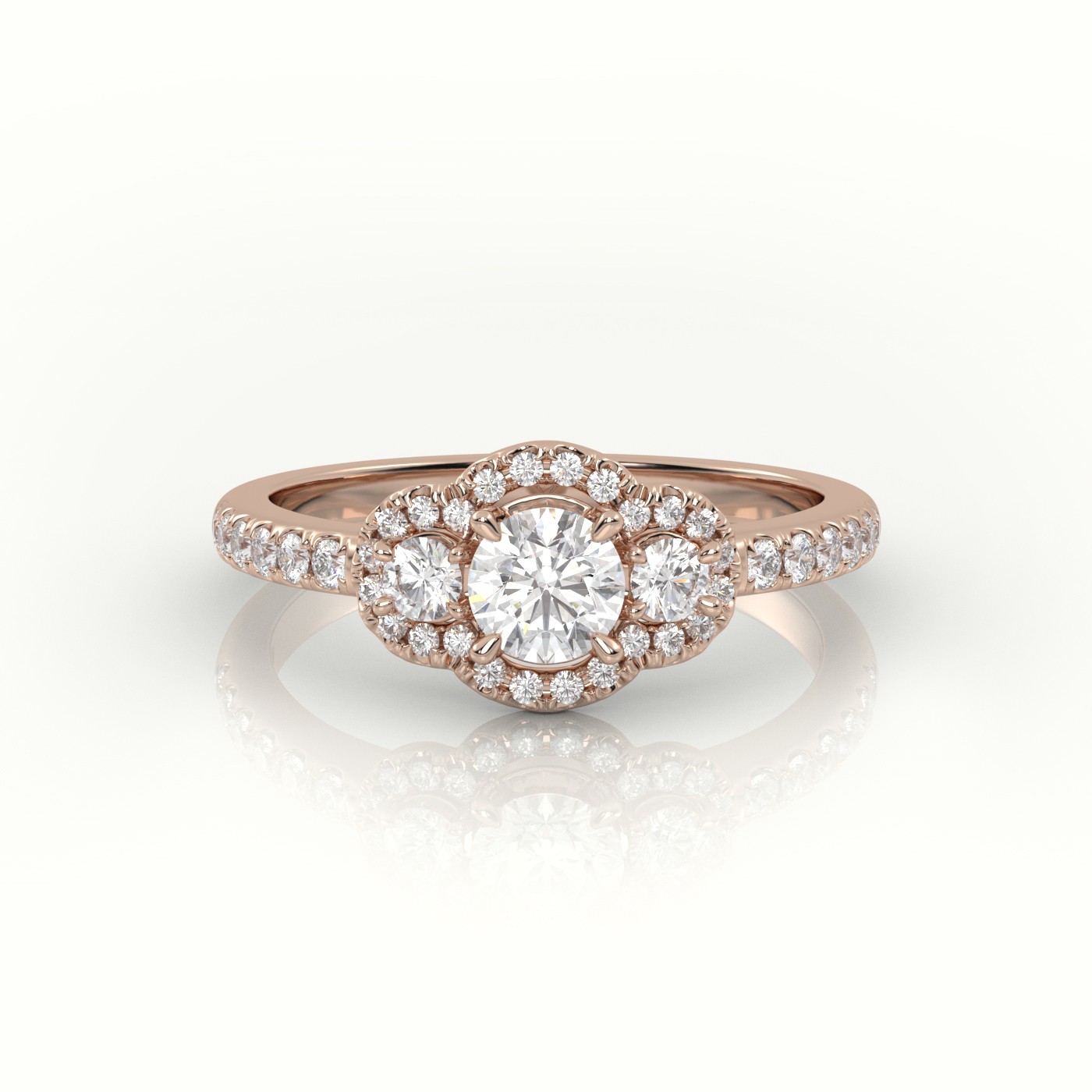 10K ROSE GOLD ROUND-CUT DIAMOND SIDE STONE DESIGNER ENGAGEMENT RING