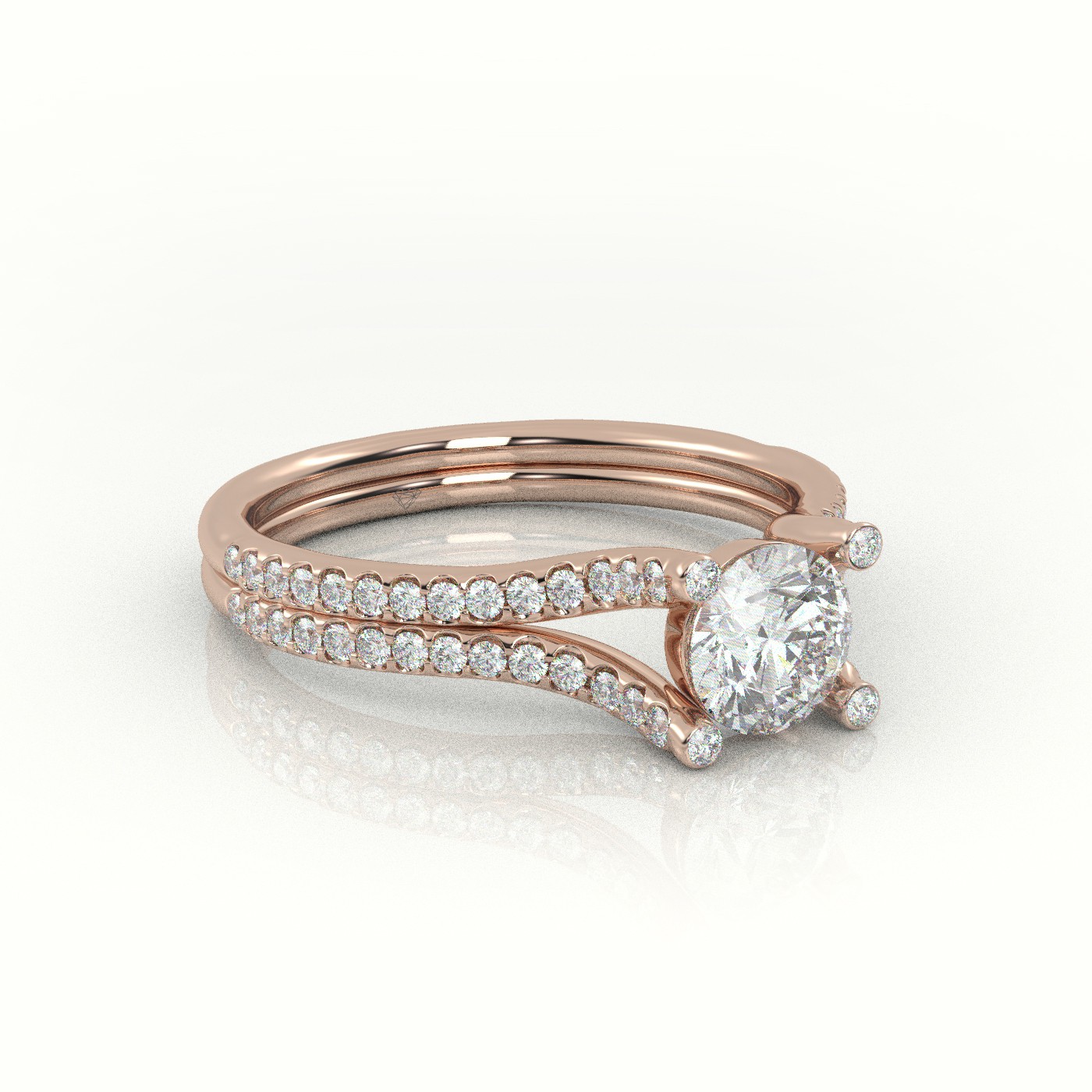 10K ROSE GOLD ROUND CUT DIAMOND SCALLOP SETTING DESIGNER ENGAGEMENT RING