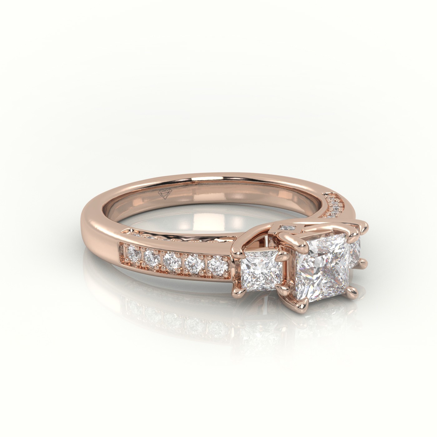 10K ROSE GOLD PRINCESS-CUT DIAMOND SIDE STONES CHANNEL SETTING ENGAGEMENT RING