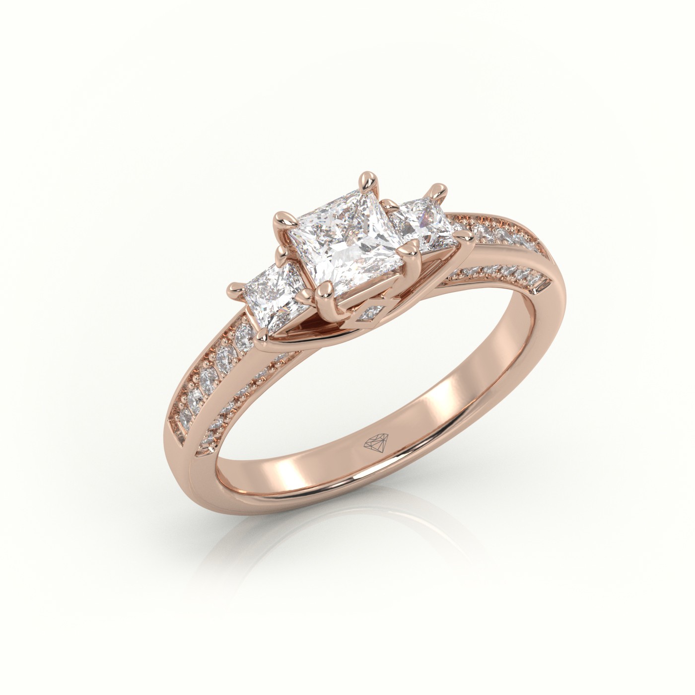 10K ROSE GOLD PRINCESS-CUT DIAMOND SIDE STONES CHANNEL SETTING ENGAGEMENT RING