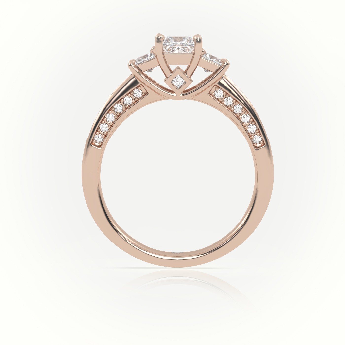 10K ROSE GOLD PRINCESS-CUT DIAMOND SIDE STONES CHANNEL SETTING ENGAGEMENT RING